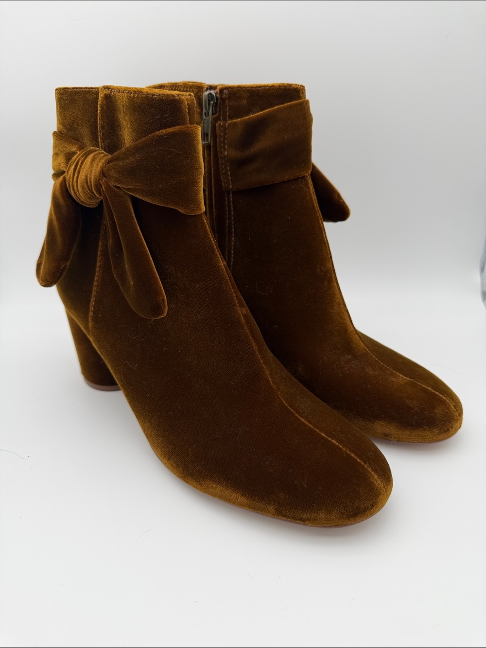 Madewell The Esme Bow Boot in Burnished Cedar 9.5 Velvet Heeled Booties Fall - Picture 2 of 16